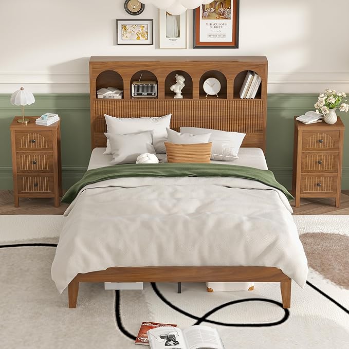 Queen Bed Frame with Storage Headboard 5 Arched Storage Compartments, 12.4 Inch - Image 6