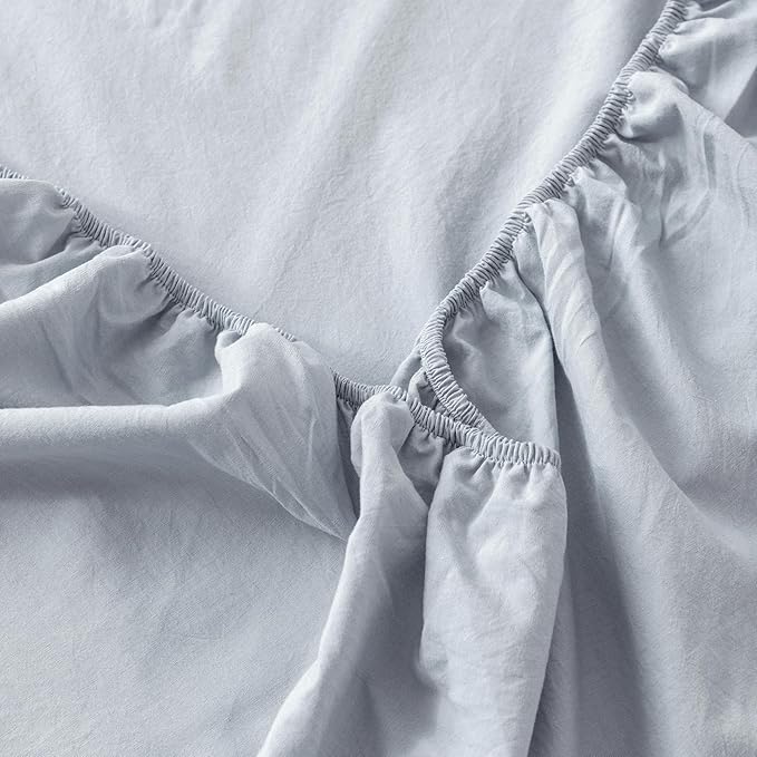 MooMee Fitted Bottom Sheet Only 100% Washed Cotton Linen Like Textured - Image 4