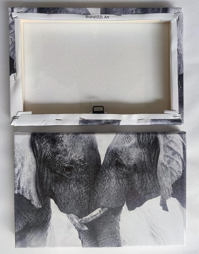 DZL Art D73050 Black and White Elephants Entwine Wall Art Canvas Painting Ready - Image 6