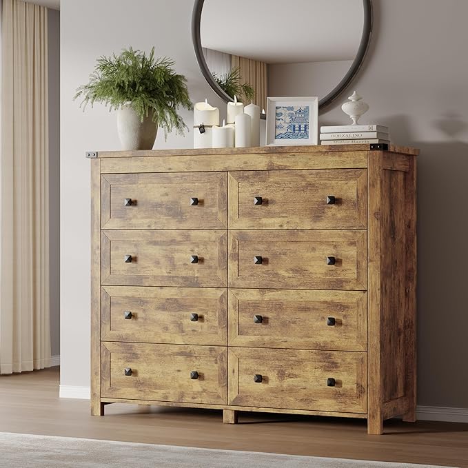 Tall 8-Drawer Dresser, Modern Wooden Storage Chest of Drawers, Dresser TV Stand by BORNOON