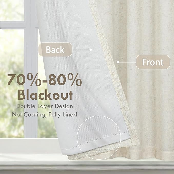 DriftAway Double Layer Linen Blackout Tie Up Curtains Thermal Insulated Fully - Image 2