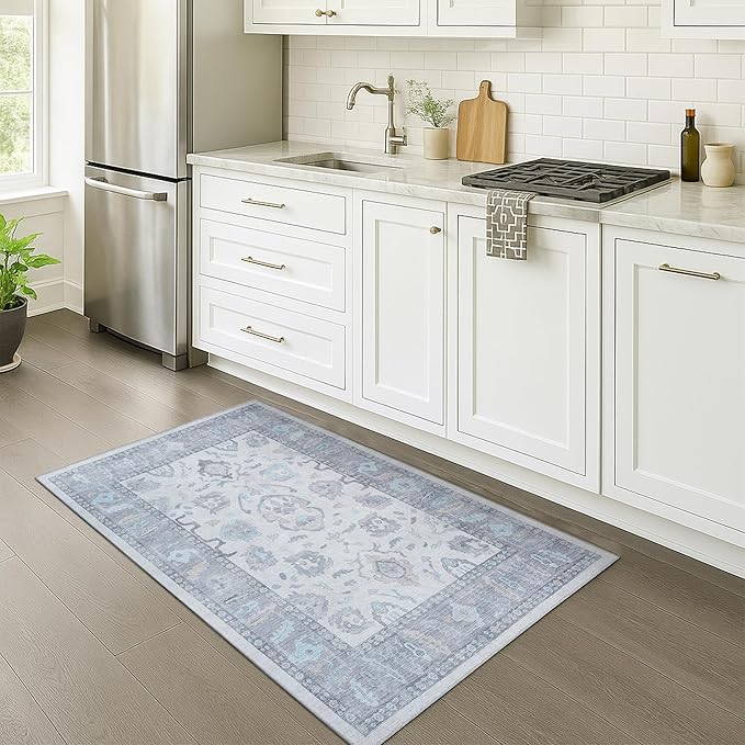 Fame Rugs Gray Modern Oushak Rug 3x5, Washable Vintage Turkish Colorful by FameRugs