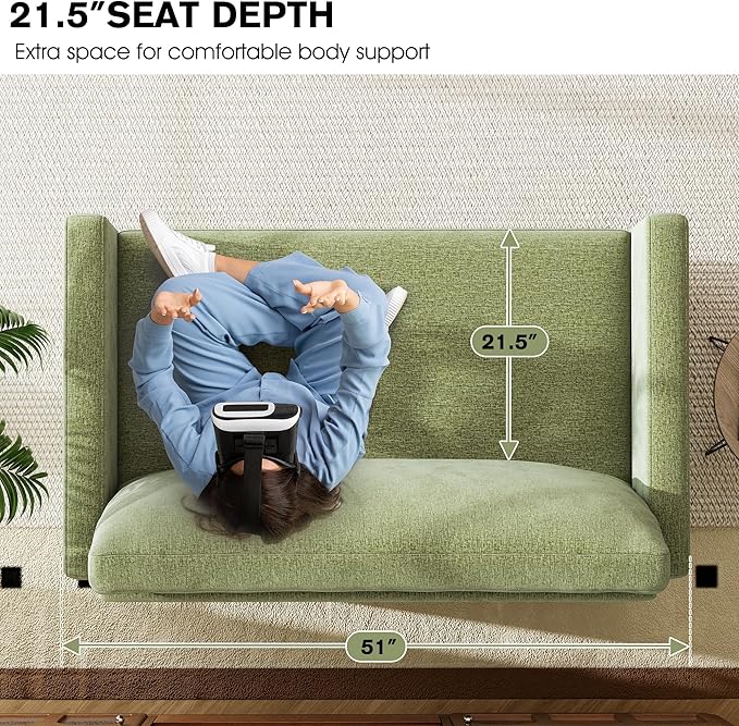 51" Loveseat Sleeper Sofa Bed, Chenille Convertible Floor Sofa Bed - Image 2