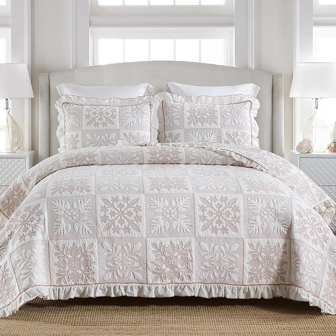 MarCielo 3-Piece 100% Cotton Bedspread Lightweight Quilt Coverlet Embroidery by MarCielo