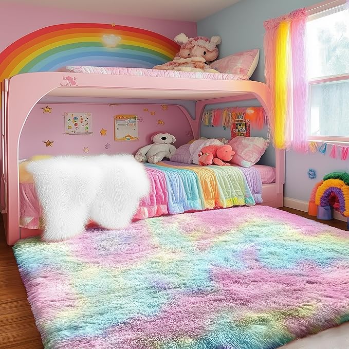 PAGISOFE Fluffy Colorful Rainbow Rugs - Image 4