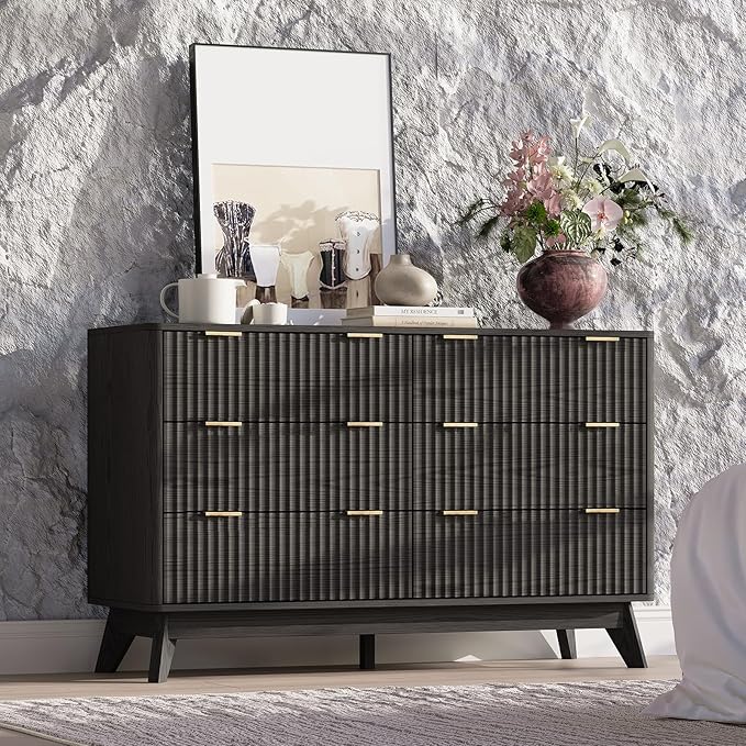 47'' Wide 6 Drawers Dresser for Bedroom, Modern Fluted Vertical Chest - Image 3