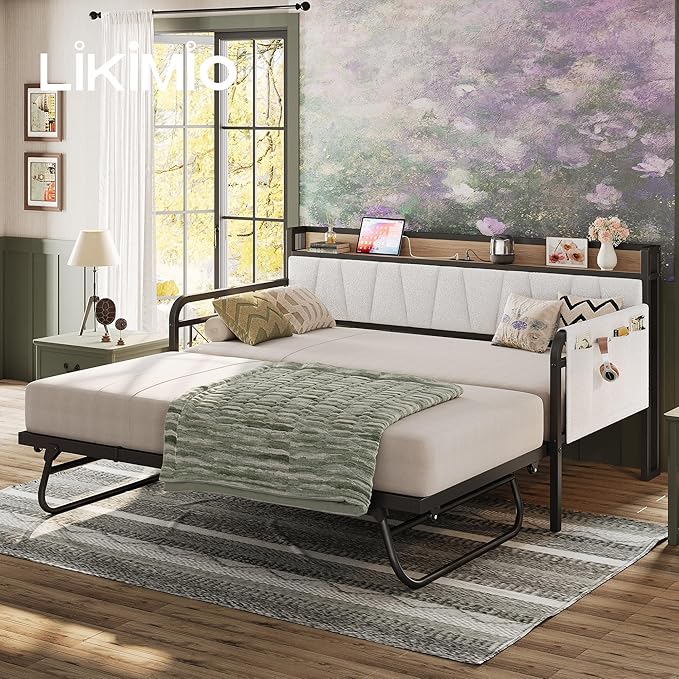 LIKIMIO Daybed with Trundle Bed, Twin Bed Frame with Storage Headboard and - Image 9