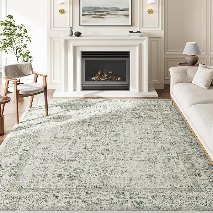 Sage Green Area Rug 6x9 Living Room Washable Carpet Vintage Distressed Non Slip - Image 5