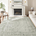 Sage Green Area Rug 8x10 Living Room Washable Carpet Vintage Distressed Non by PureCozy