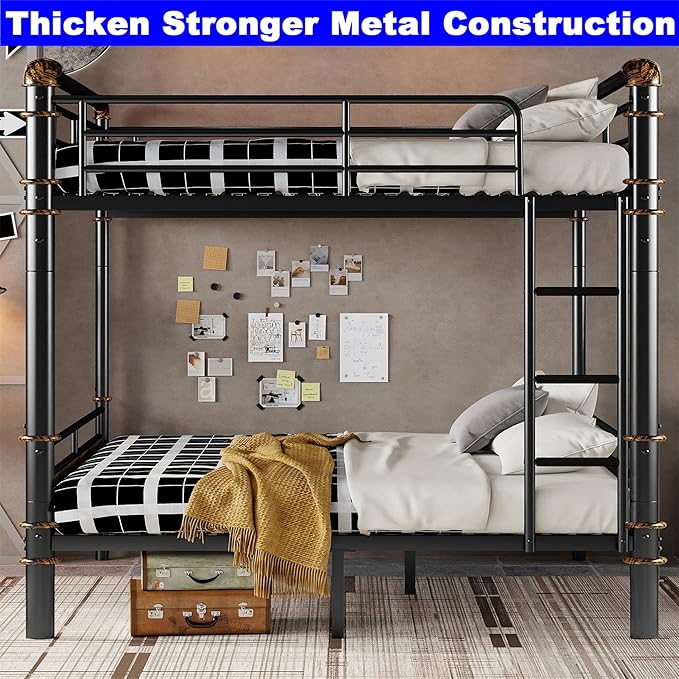 Upgraded Version Thickened Metal Heavy-Duty Queen Over Queen Bunk Bed, Best - Image 3
