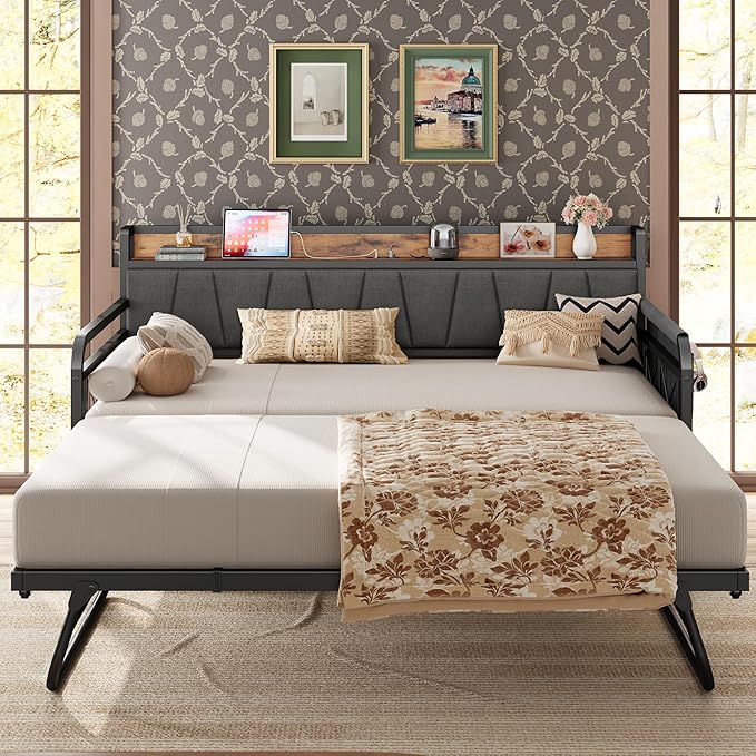 LIKIMIO Daybed with Trundle Bed, Twin XL Bed Frame with Storage Headboard and - Image 8