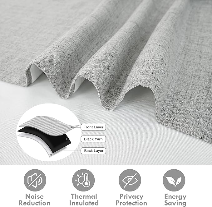 DriftAway Double Layer Linen Blackout Tie Up Curtains Thermal Insulated Fully - Image 5
