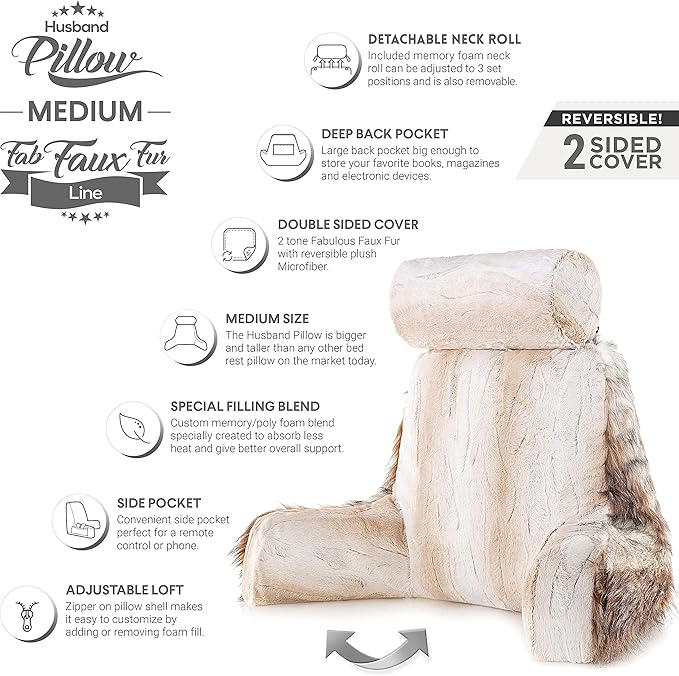 Husband Pillow Medium Rare Baby Coyote Fabulous Faux Fur Backrest, Two-Tone - Image 5