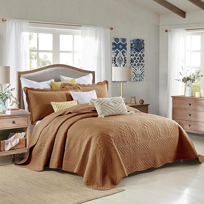 MarCielo 3-Piece 100% Cotton Oversized Bedspread Lightweight Quilt Coverlet - Image 3