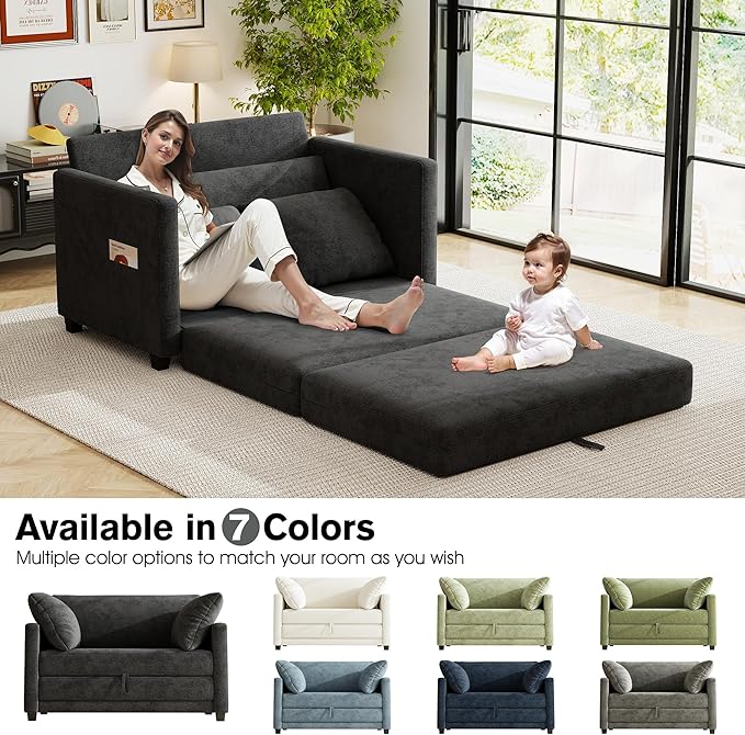 51" Loveseat Sleeper Sofa Bed, Chenille Convertible Floor Sofa Bed - Image 7