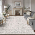 Gray Area Rug 8x10 Machine Washable Large Vintage Living Room Distressed Non by PureCozy