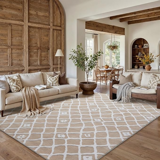 Beige 6x9 Area Rug Moroccan Shag Living Room Washable Carpet Soft Non Shedding by PureCozy