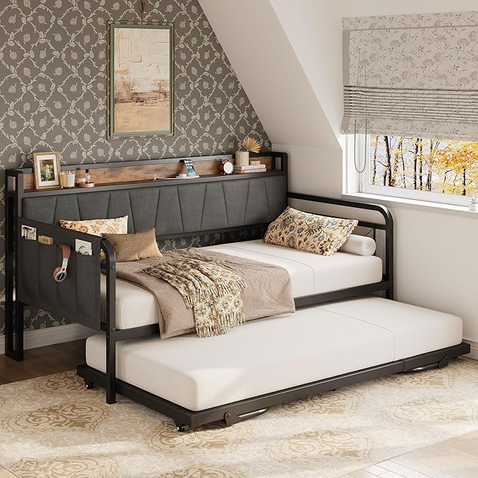LIKIMIO Daybed with Trundle Bed, Twin XL Bed Frame with Storage Headboard and - Image 3