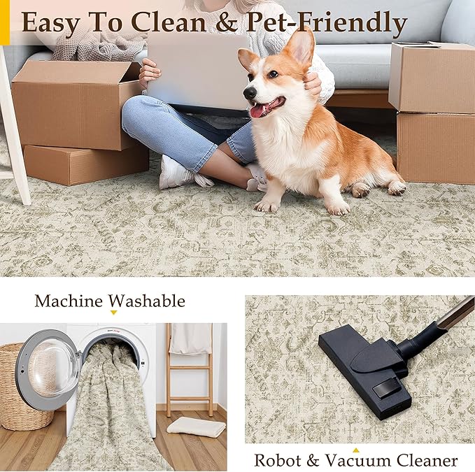 Taupe 2x3 Entryway Rug Vintage Area Carpet Indoor Kitchen Washable Door Mat - Image 3