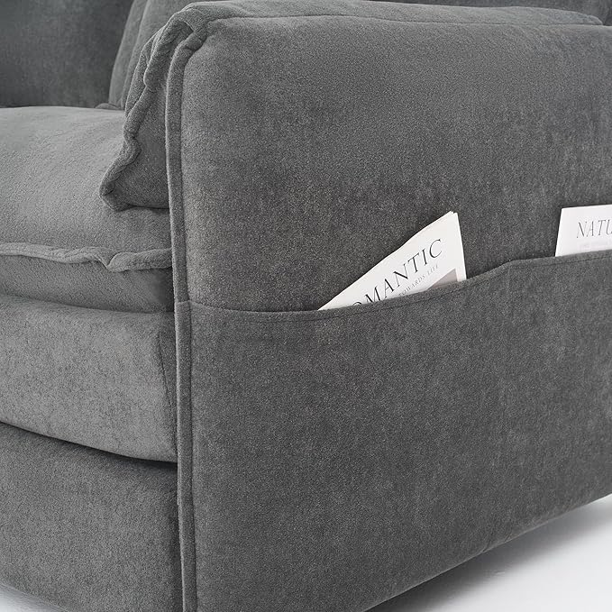 KEIKI Set of 2 Oversized Accent Chairs, Comfy Chenille Upholstered Armchairs - Image 3