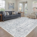 Navy Blue Area Rug 5x8 Machine Washable Vintage Living Room Distressed Non Slip by PureCozy