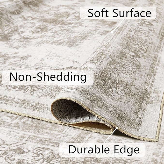 Runner Rug 2x6 Beige Hallway Washable Carpet Non Slip Vintage Medallion Carpet - Image 7