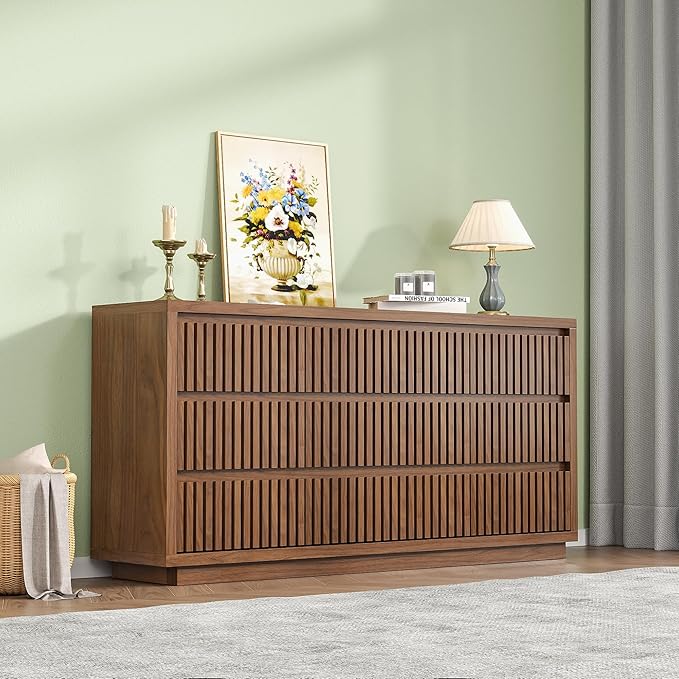 Fluted Long 9 Drawer Dresser, Large Mid Century Dresser - Image 8
