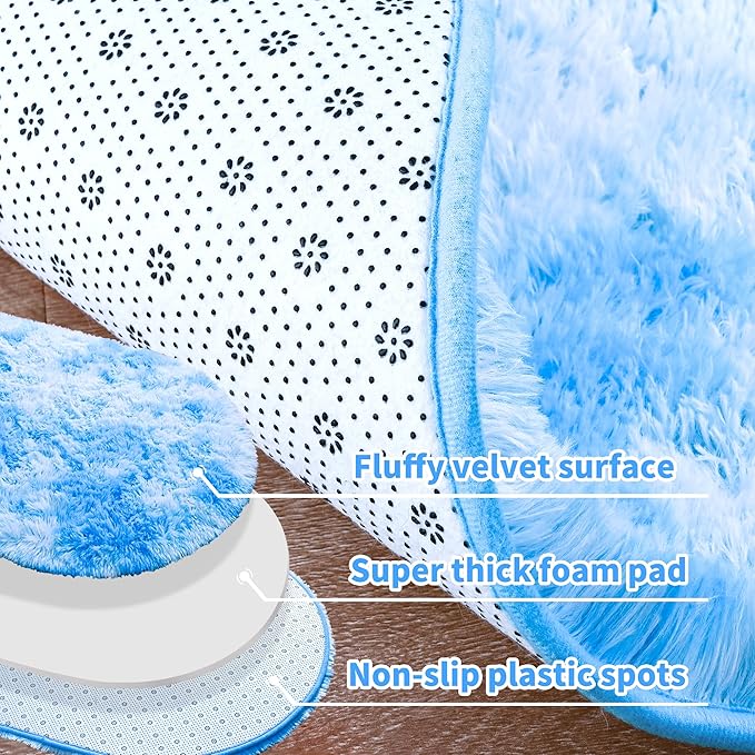 Noahas Oval Fluffy Blue Rainbow Rug 2.6X5.3 Small Kids Rugs - Image 5