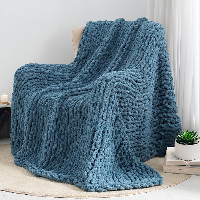 Chunky Knit Throw Blanket 50"X 60", 100% Handmade - Image 7