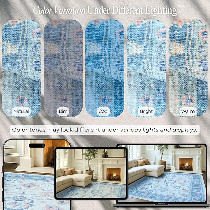 Fame Rugs Blue Modern Oushak Rug 2x3, Vintage Doormat Turkish Colorful Oriental - Image 4