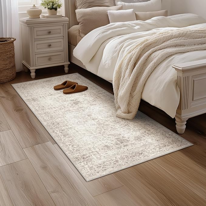 Fmfunctex 2x8 Runner Rug Beige Washable Vintage Neutral Distressed Non Slip Low - Image 9