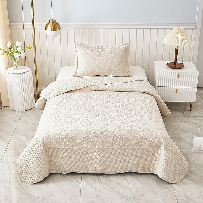 MarCielo 3-Piece 100% Cotton Oversized Bedspread Lightweight Quilt Coverlet - Image 8