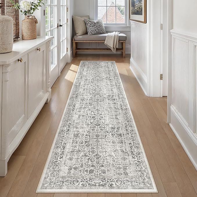 Black Runner Rug 2x12 Hallway Machine Washable Kitchen Vintage Distressed Non - Image 5
