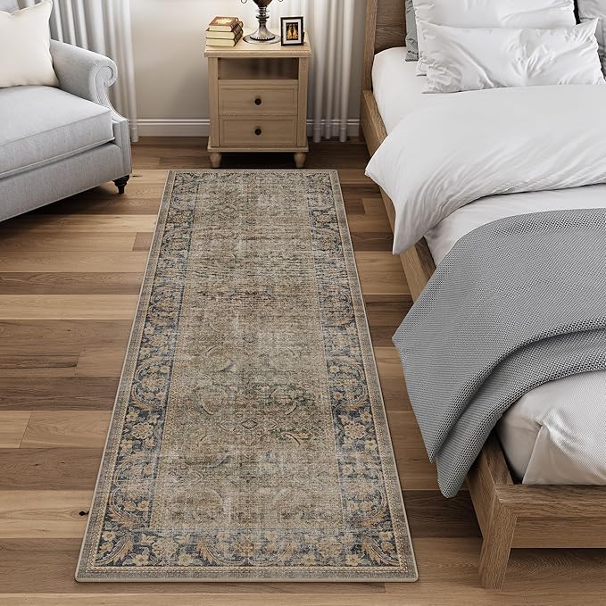 Fmfunctex 2x6 Runner Rug Brown Vintage Neutral Washable Distressed Non Slip Low - Image 3