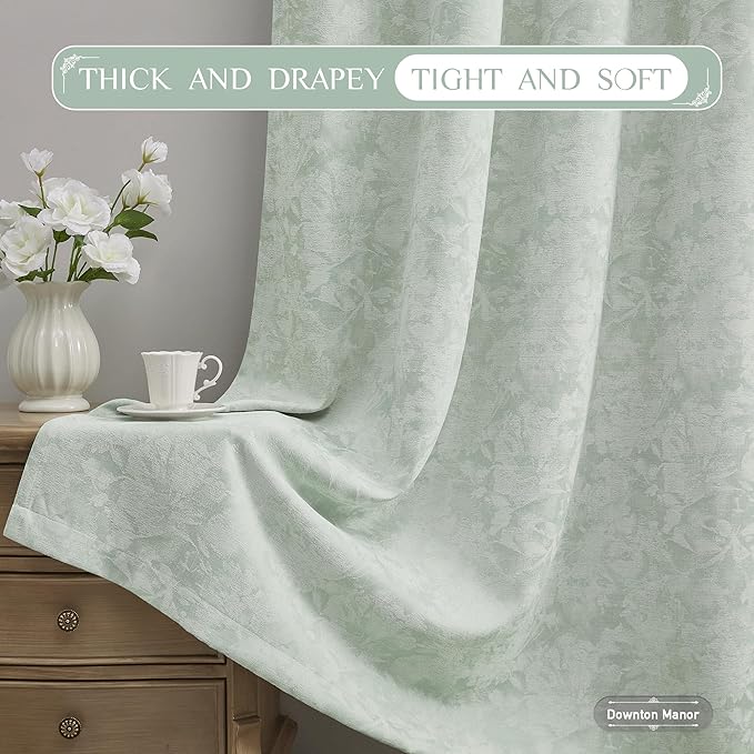 Beauoop Green Floral Jacquard Blackout Curtains 63 Inches Long 2 Panels - Image 5