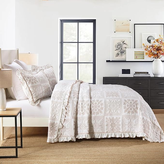 MarCielo 3-Piece 100% Cotton Oversized Bedspread Lightweight Quilt Coverlet - Image 2