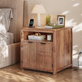 Fluted Nightstand with Charging Stations, 23.6" Wide Walnut Nightstand with by ElevateYourHome%EF%BC%8CEnhanceEver