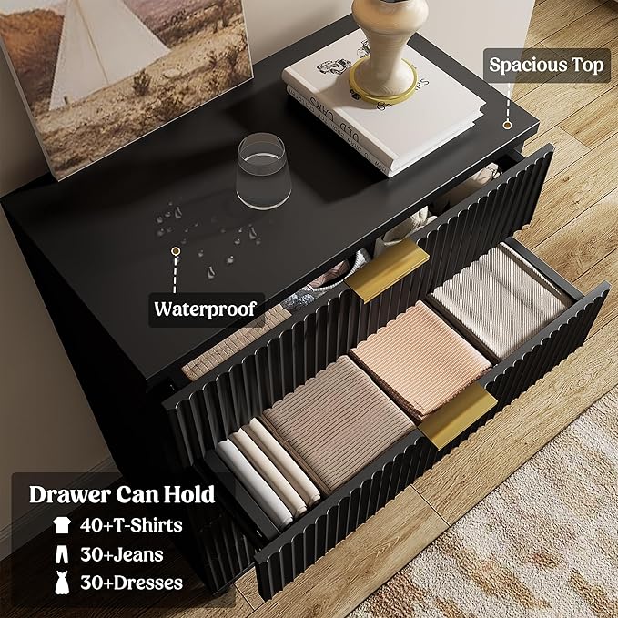 Lulive Black Dresser for Bedroom Wood Tall Dressers Drawers, Fluted Modern - Image 6
