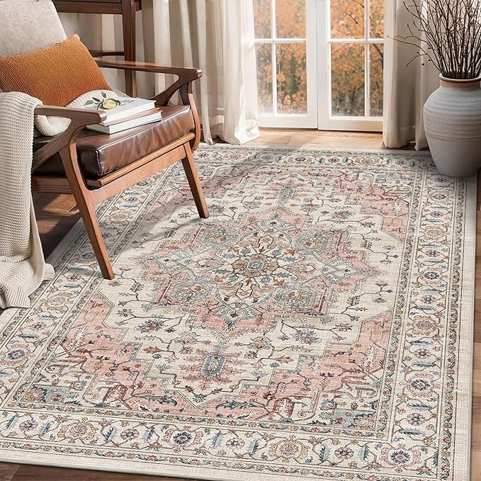 4x6 Area Rug for Bedroom Machine Washable Low Pile Vintage Distressed Rugs by NakedCloud