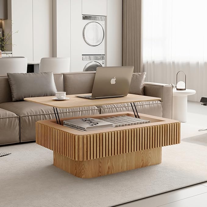 Lift Coffee Table with Storage & Adjustable Height, Solid Wood Coffee Table - Image 8