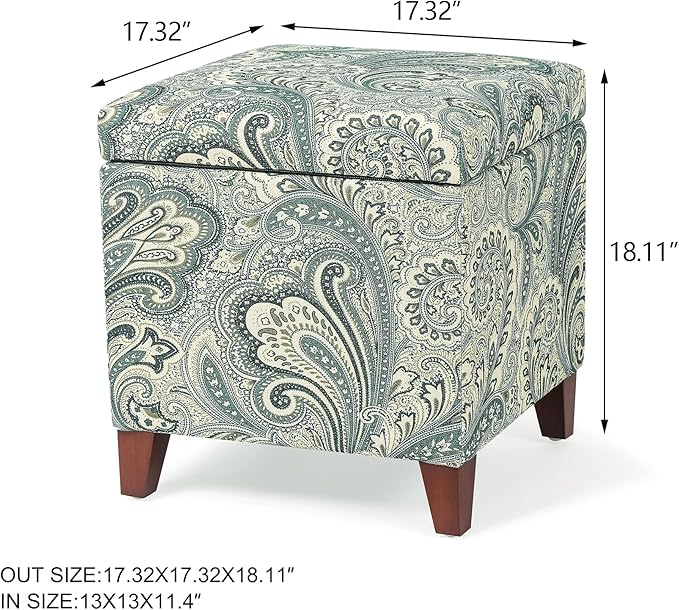 Adeco 18 Inch High Cube Ottoman Storage, Paisley Linen Chair Foot Stools - Image 2
