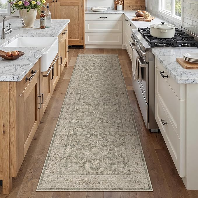 Brown 2x8 Runner Rug Vintage Area Carpet Hallway Indoor Kitchen Washable Low - Image 5