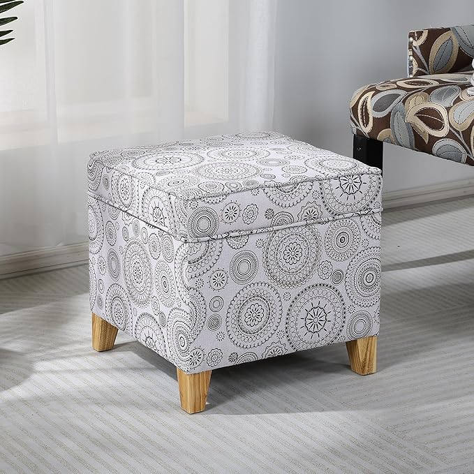 Adeco 17" Square Ottoman with Storage, Small Mandala-Persian Flower Pattern - Image 7
