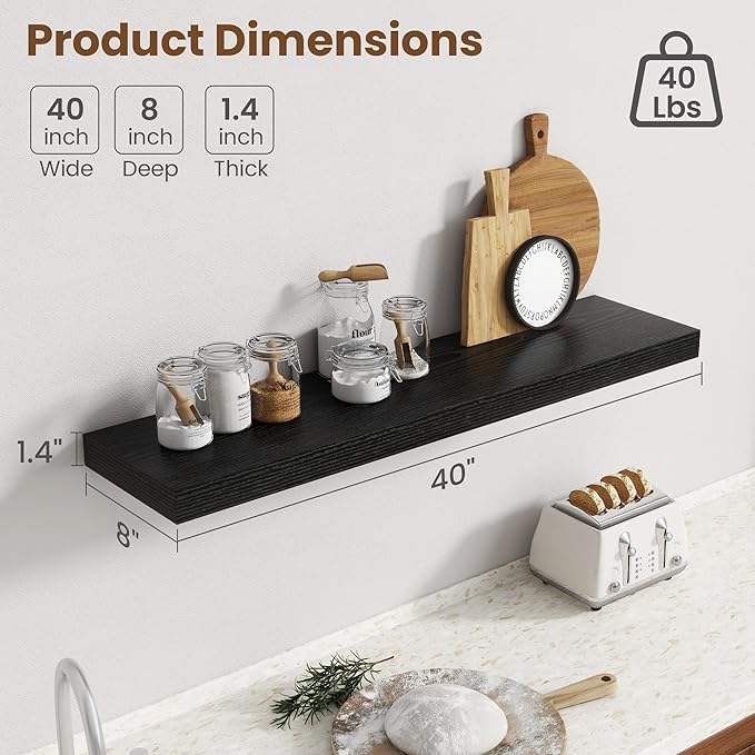 40 Inch Floating Shelves for Wall, 8 Inch Deep Floating Shelf for Storage & - Image 3