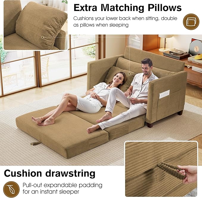 51" Loveseat Sleeper Sofa Bed, Corduroy Convertible Floor Sofa Bed - Image 3
