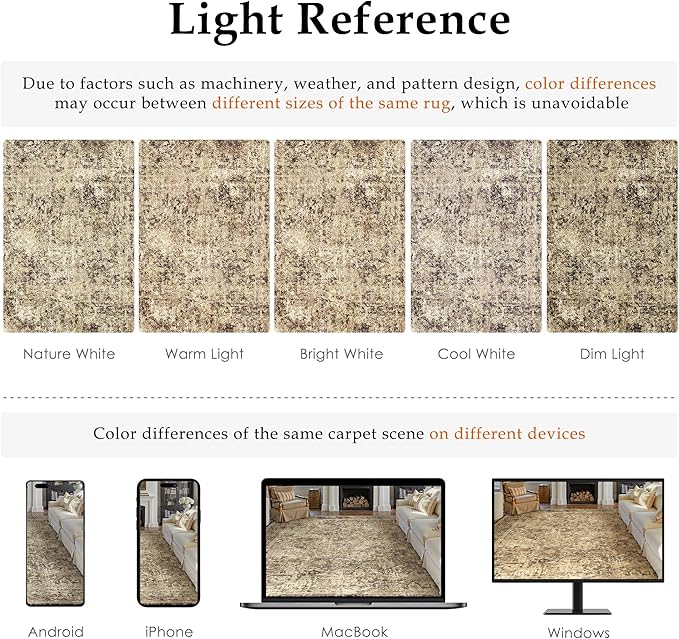 6x9 Area Rug Washable Vintage Neutral Living Room Carpet Large Indoor Non Slip - Image 2
