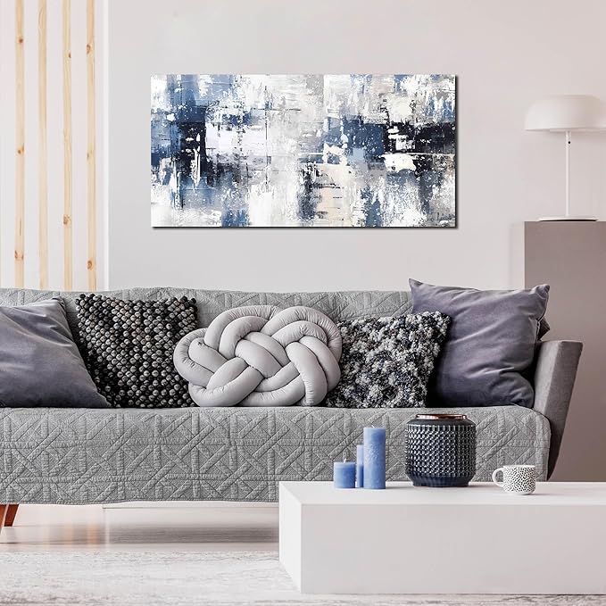 Prepeyssee White and Blue Abstract Canvas Wall Art - Image 3