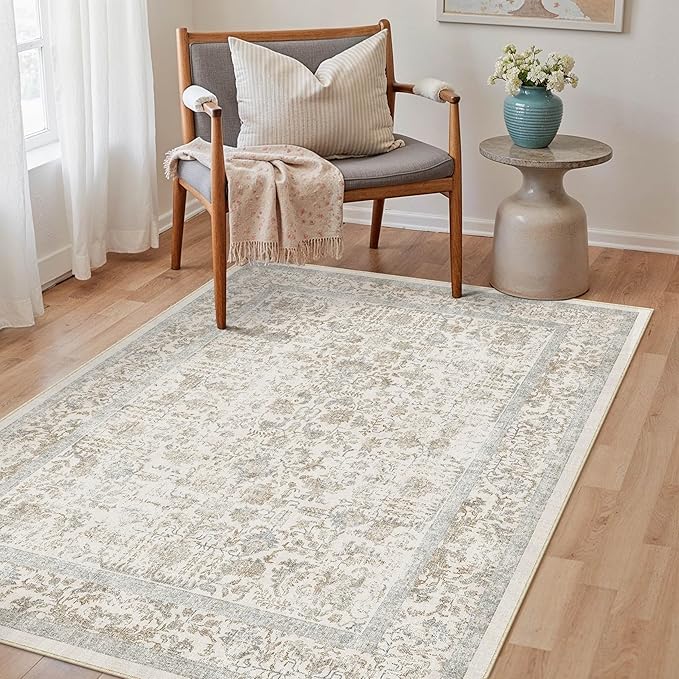 Taupe Area Rug 4x5 Office Entryway Rug Machine Washable Kitchen Vintage - Image 6
