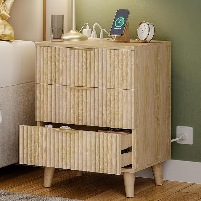 Lulive Wood 3 Drawers Dresser Fluted Night Stand by Lulive