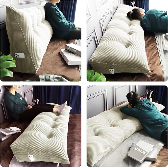 WOWMAX 100% Cotton Corduroy Headboard Pillow – King Size Back Support Reading - Image 2